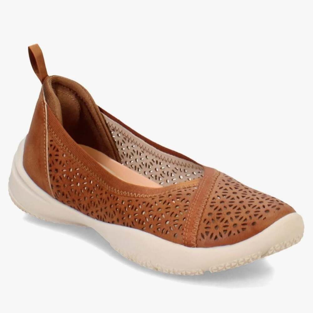JBU Memory Foam Contoured Arch Footbed  Emma Casual Slip-On Ballet Flat Tan, 7.5